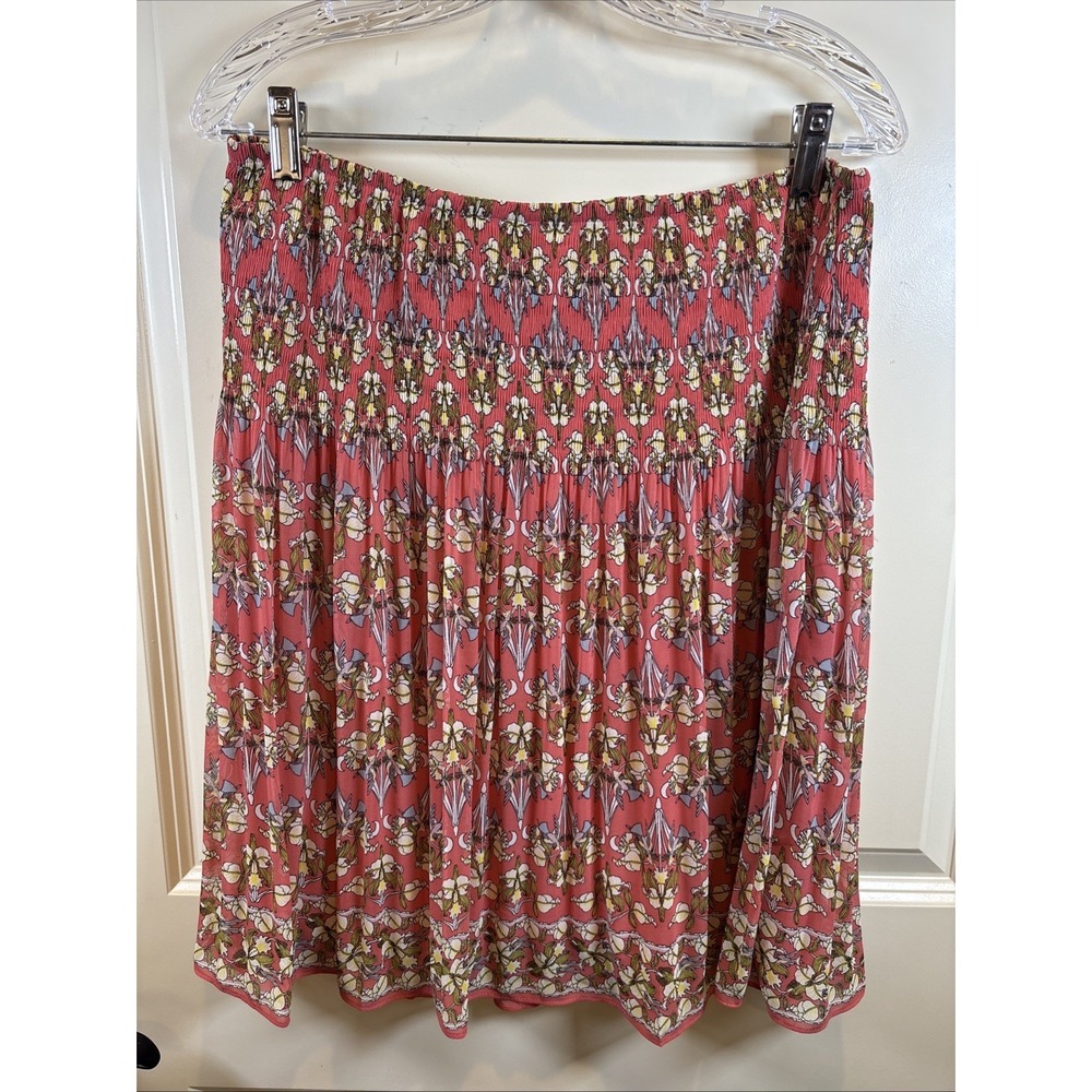 Max Studio Tiered A-Line Skirt Coral Multi Floral Print Pull-On Size Large Lined